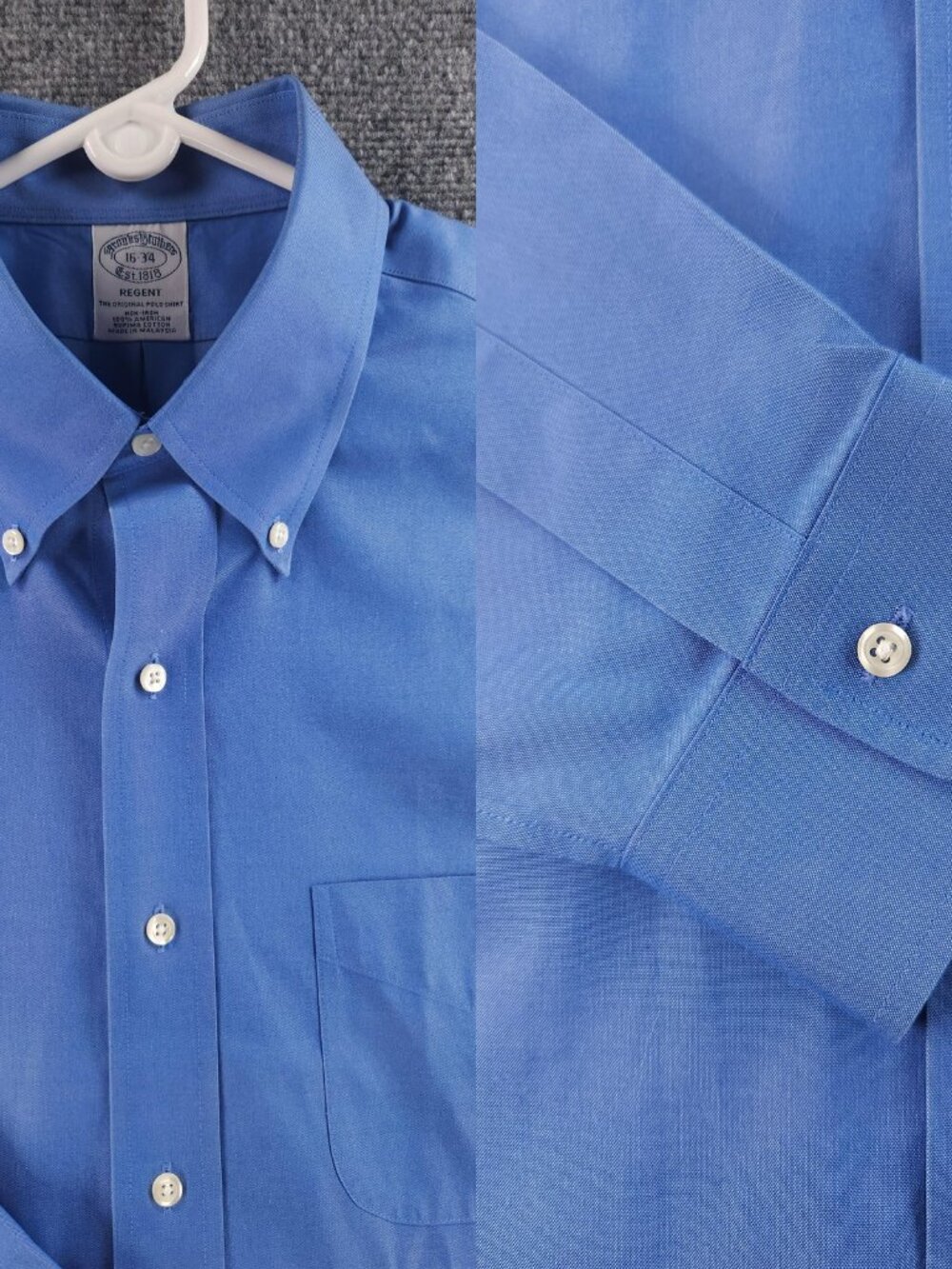 Brooks Brothers 16 34 Non-Iron Regent Button-Down Supima Cotton Blue Shirt Solid